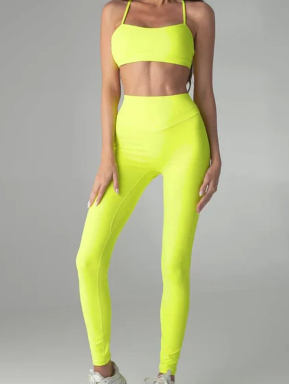 EUC Neon Yellow LIVE! Activewear Brasil Allure Adaptiv Leggings + Cutout Bra Set